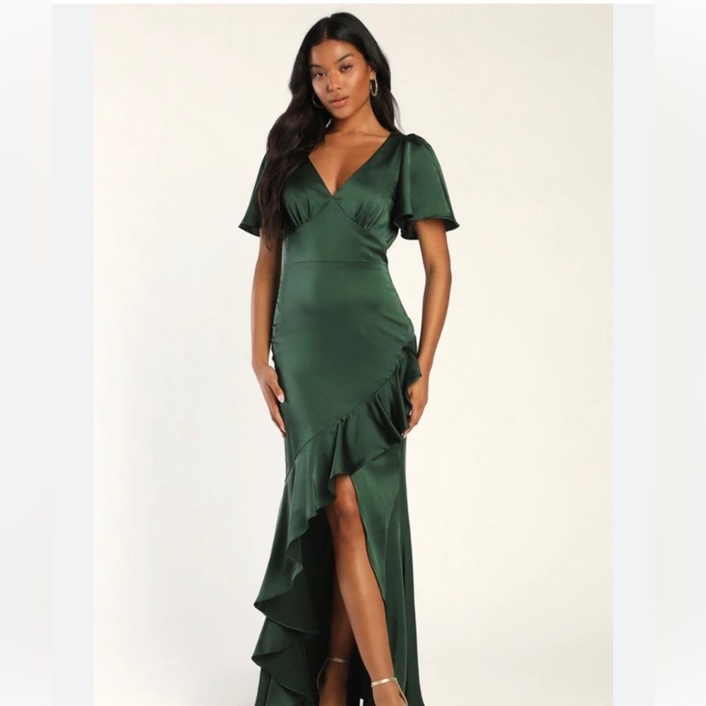 Emerald Green Satin Maxi Bridesmaid Dress
